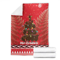 Kiwi New Zealand Christmas Blanket Meri Kirihimete Silver Fern - Red Color