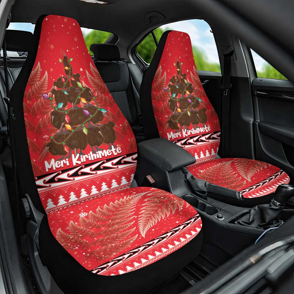 Kiwi New Zealand Christmas Car Seat Cover Meri Kirihimete Silver Fern - Red Color LT14 One Size Red - Polynesian Pride