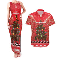 Kiwi New Zealand Christmas Couples Matching Tank Maxi Dress and Hawaiian Shirt Meri Kirihimete Silver Fern - Red Color LT14 Red - Polynesian Pride