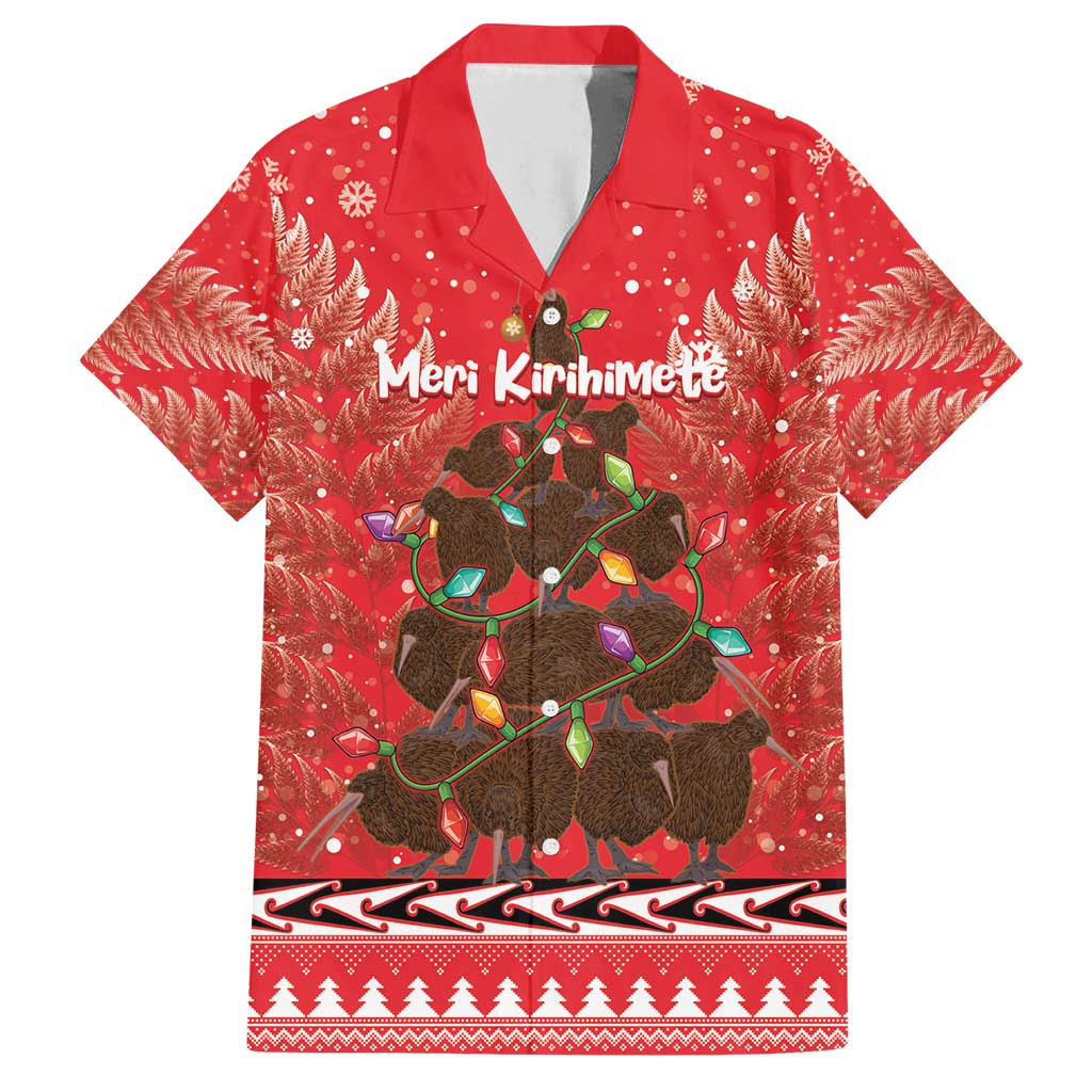 Kiwi New Zealand Christmas Family Matching Long Sleeve Bodycon Dress and Hawaiian Shirt Meri Kirihimete Silver Fern - Red Color LT14 Dad's Shirt - Short Sleeve Red - Polynesian Pride