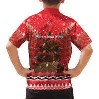 Kiwi New Zealand Christmas Family Matching Puletasi and Hawaiian Shirt Meri Kirihimete Silver Fern - Red Color LT14 - Polynesian Pride