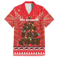 Kiwi New Zealand Christmas Family Matching Puletasi and Hawaiian Shirt Meri Kirihimete Silver Fern - Red Color LT14 Dad's Shirt - Short Sleeve Red - Polynesian Pride