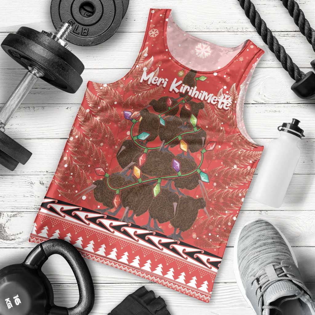 Kiwi New Zealand Christmas Men Tank Top Meri Kirihimete Silver Fern - Red Color