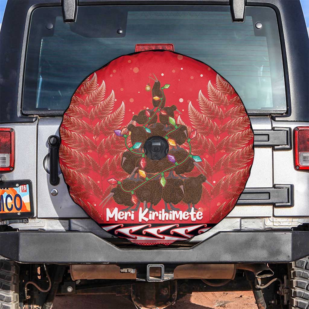 Kiwi New Zealand Christmas Spare Tire Cover Meri Kirihimete Silver Fern - Red Color