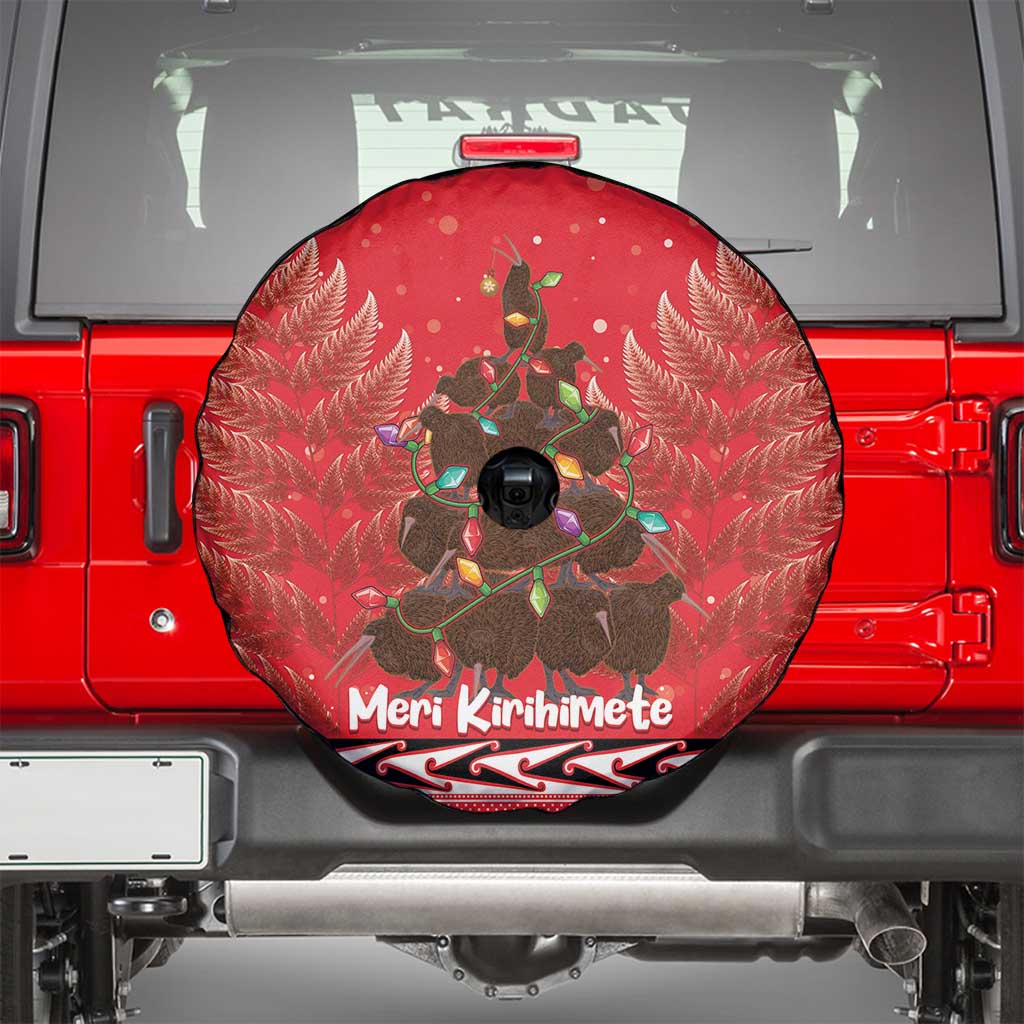 Kiwi New Zealand Christmas Spare Tire Cover Meri Kirihimete Silver Fern - Red Color