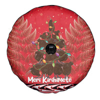 Kiwi New Zealand Christmas Spare Tire Cover Meri Kirihimete Silver Fern - Red Color