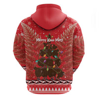 Kiwi New Zealand Christmas Zip Hoodie Meri Kirihimete Silver Fern - Red Color LT14 - Polynesian Pride