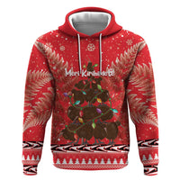 Kiwi New Zealand Christmas Zip Hoodie Meri Kirihimete Silver Fern - Red Color LT14 Pullover Hoodie Red - Polynesian Pride