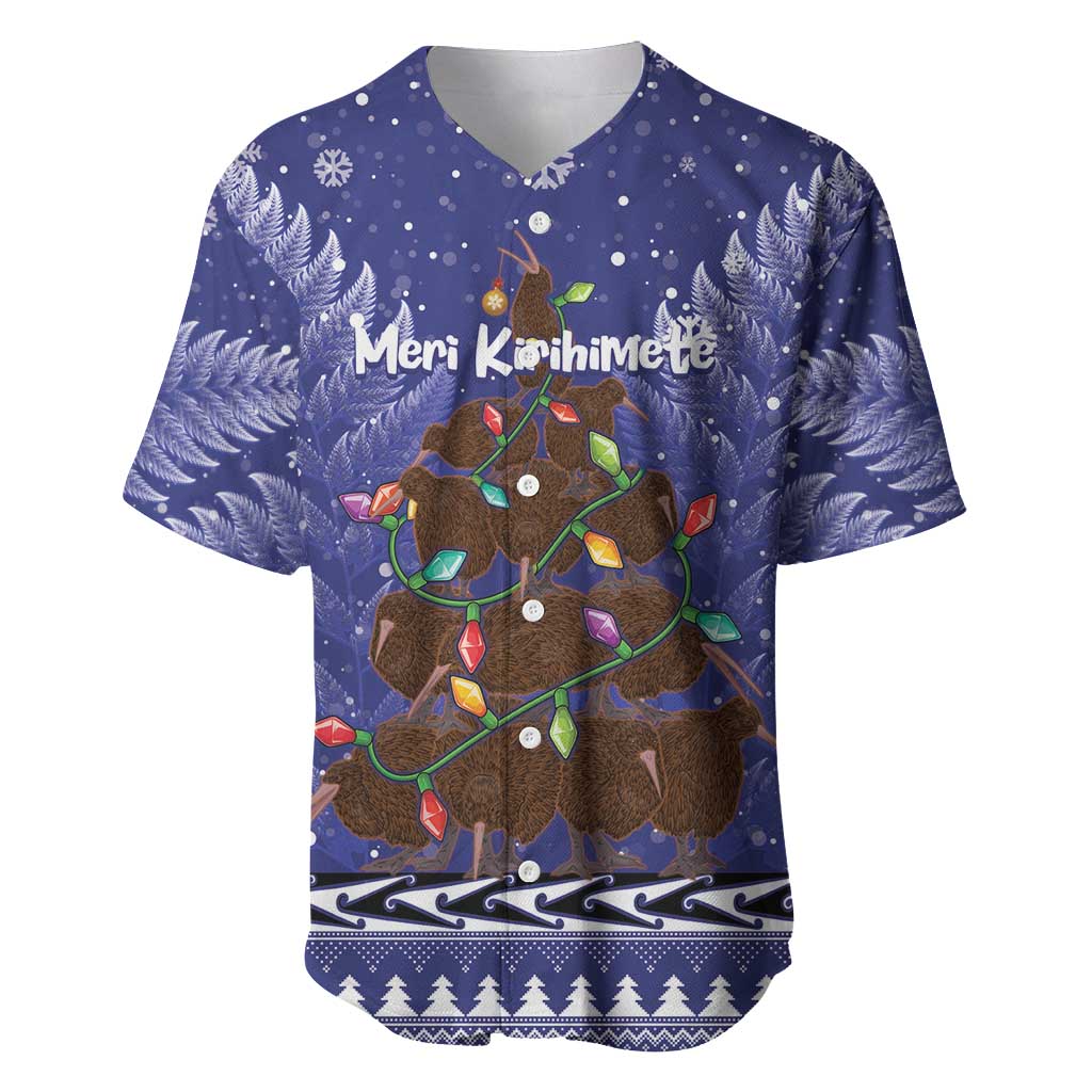 Kiwi New Zealand Christmas Baseball Jersey Meri Kirihimete Silver Fern - Blue Color