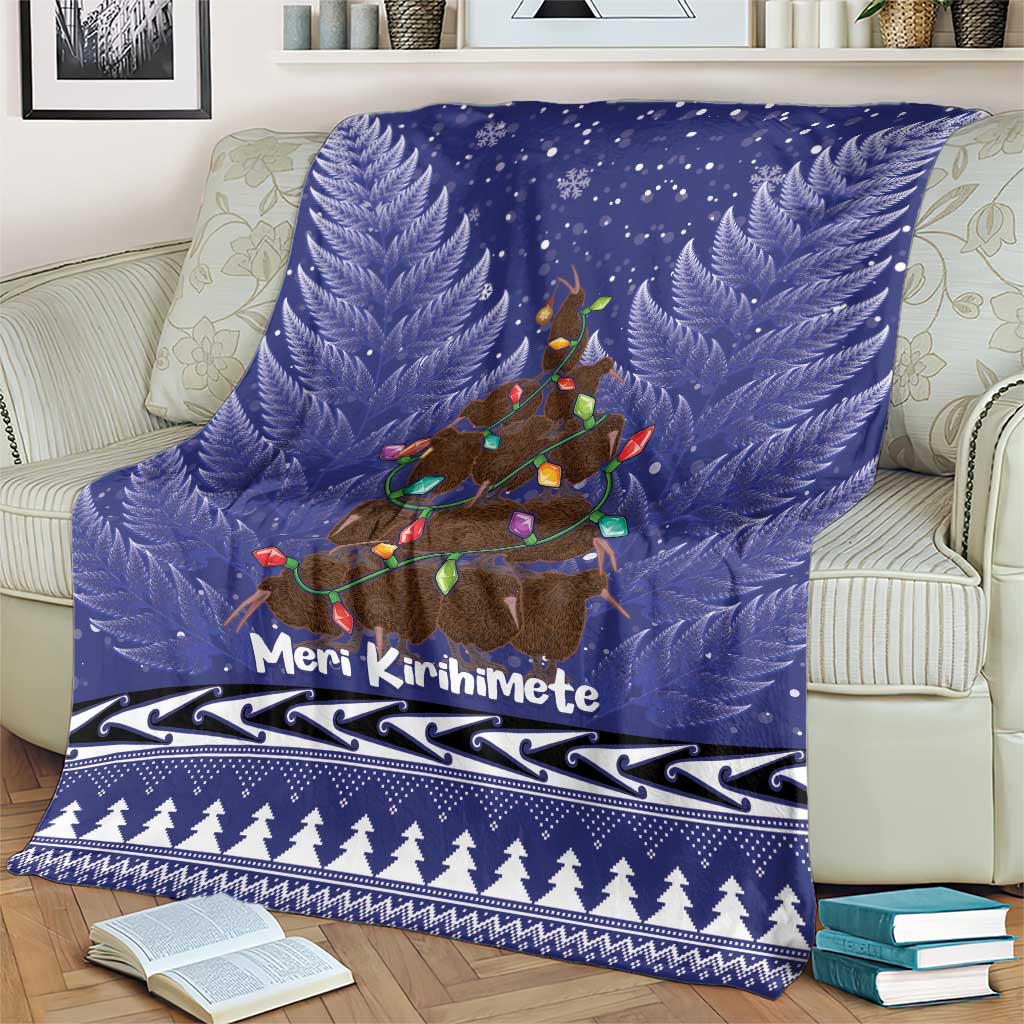Kiwi New Zealand Christmas Blanket Meri Kirihimete Silver Fern - Blue Color