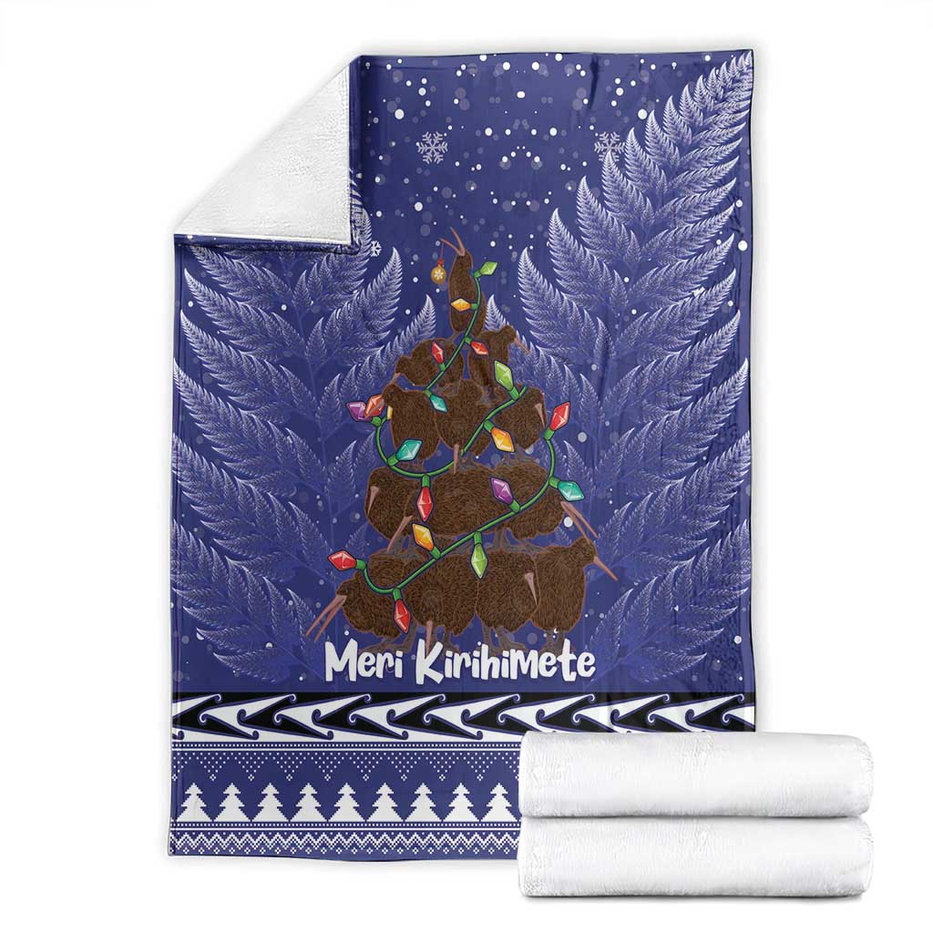 Kiwi New Zealand Christmas Blanket Meri Kirihimete Silver Fern - Blue Color
