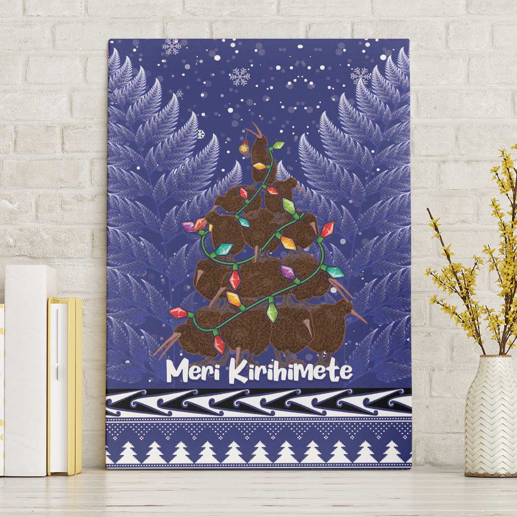 Kiwi New Zealand Christmas Canvas Wall Art Meri Kirihimete Silver Fern - Blue Color LT14 Without Frame Blue - Polynesian Pride