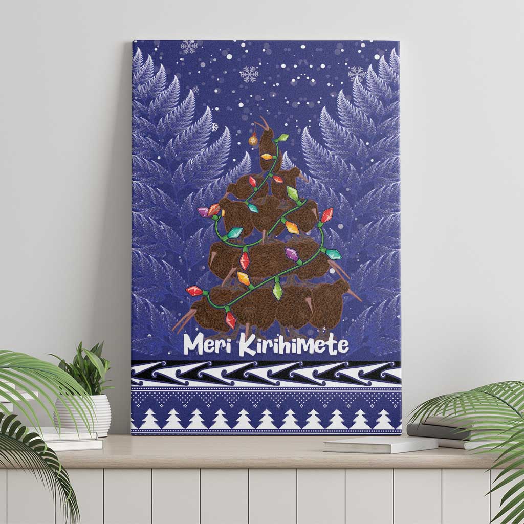 Kiwi New Zealand Christmas Canvas Wall Art Meri Kirihimete Silver Fern - Blue Color LT14 - Polynesian Pride