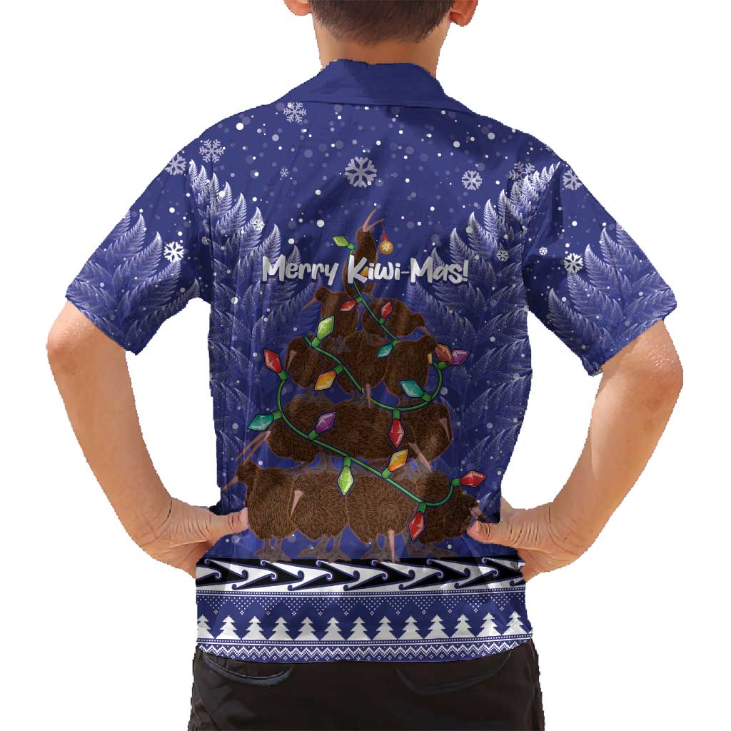 Kiwi New Zealand Christmas Family Matching Long Sleeve Bodycon Dress and Hawaiian Shirt Meri Kirihimete Silver Fern - Blue Color LT14 - Polynesian Pride