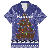 Kiwi New Zealand Christmas Family Matching Long Sleeve Bodycon Dress and Hawaiian Shirt Meri Kirihimete Silver Fern - Blue Color LT14 Dad's Shirt - Short Sleeve Blue - Polynesian Pride