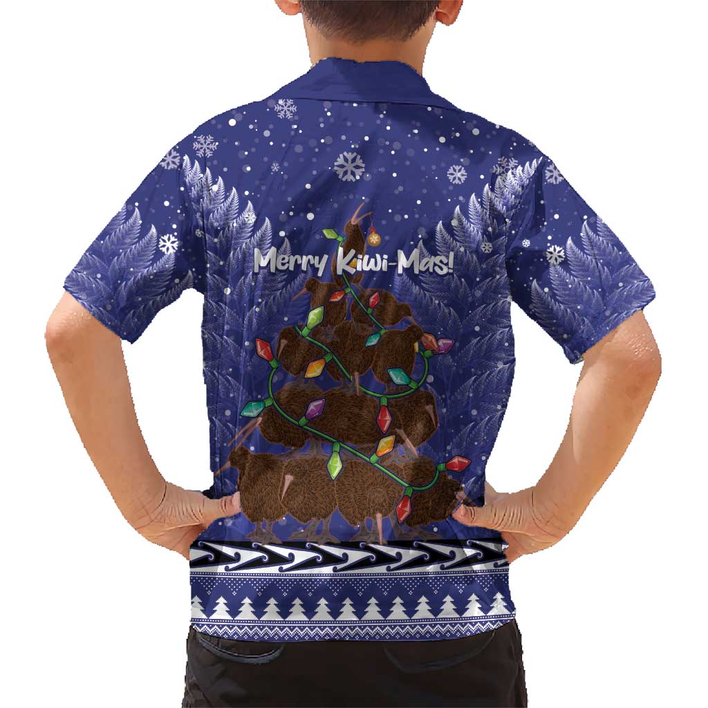Kiwi New Zealand Christmas Family Matching Short Sleeve Bodycon Dress and Hawaiian Shirt Meri Kirihimete Silver Fern - Blue Color LT14 - Polynesian Pride