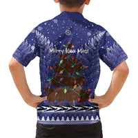 Kiwi New Zealand Christmas Family Matching Short Sleeve Bodycon Dress and Hawaiian Shirt Meri Kirihimete Silver Fern - Blue Color LT14 - Polynesian Pride