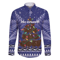 Kiwi New Zealand Christmas Family Matching Short Sleeve Bodycon Dress and Hawaiian Shirt Meri Kirihimete Silver Fern - Blue Color LT14 Dad's Shirt - Long Sleeve Blue - Polynesian Pride