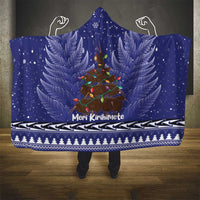 Kiwi New Zealand Christmas Hooded Blanket Meri Kirihimete Silver Fern - Blue Color