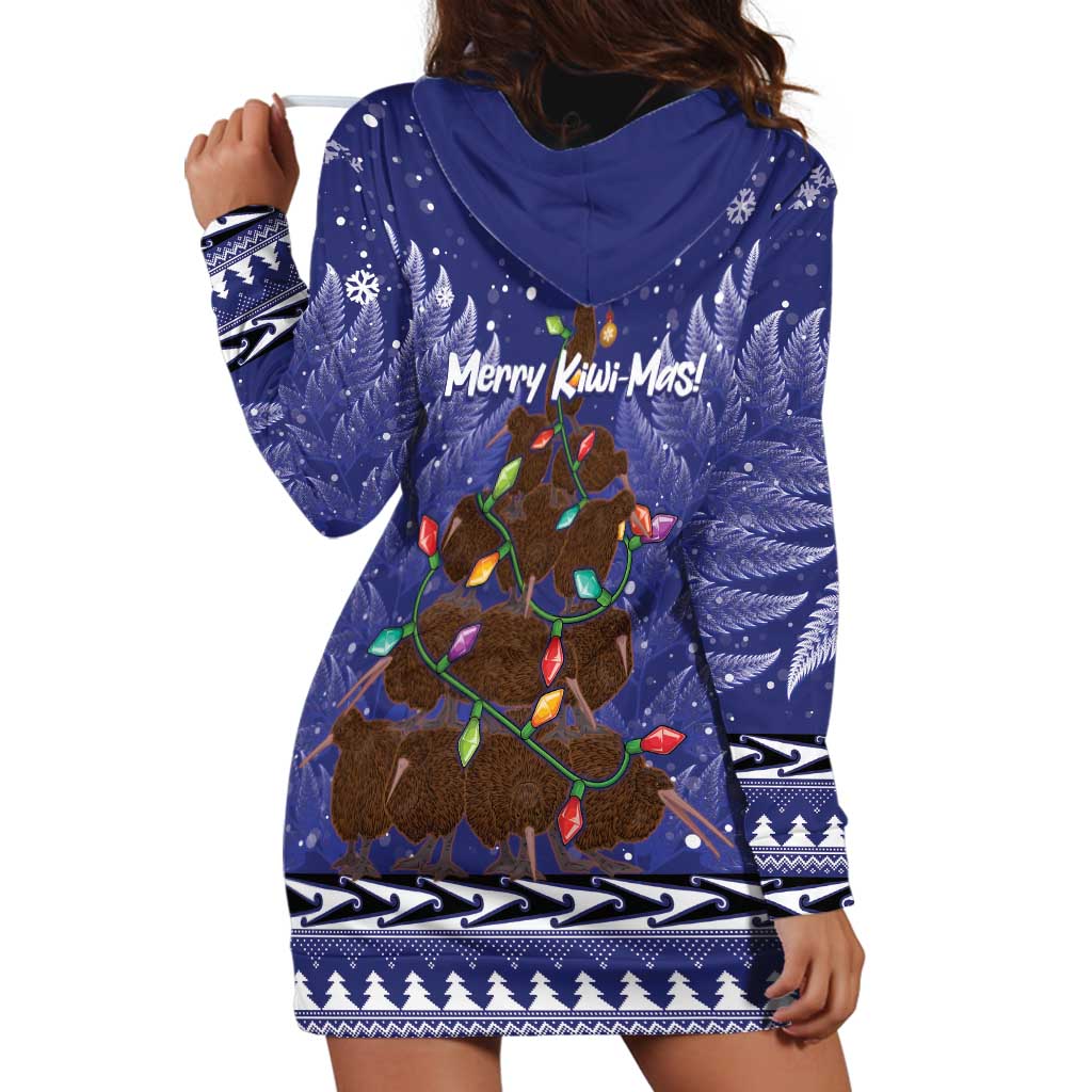 Kiwi New Zealand Christmas Hoodie Dress Meri Kirihimete Silver Fern - Blue Color