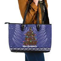Kiwi New Zealand Christmas Leather Tote Bag Meri Kirihimete Silver Fern - Blue Color LT14 - Polynesian Pride
