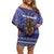 Kiwi New Zealand Christmas Off Shoulder Short Dress Meri Kirihimete Silver Fern - Blue Color