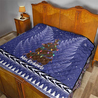 Kiwi New Zealand Christmas Quilt Meri Kirihimete Silver Fern - Blue Color
