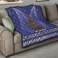 Kiwi New Zealand Christmas Quilt Meri Kirihimete Silver Fern - Blue Color