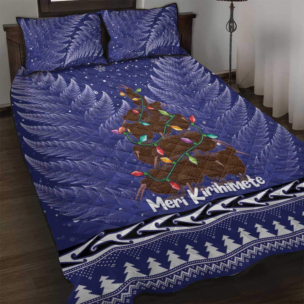 Kiwi New Zealand Christmas Quilt Bed Set Meri Kirihimete Silver Fern - Blue Color