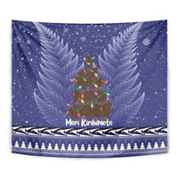Kiwi New Zealand Christmas Tapestry Meri Kirihimete Silver Fern - Blue Color