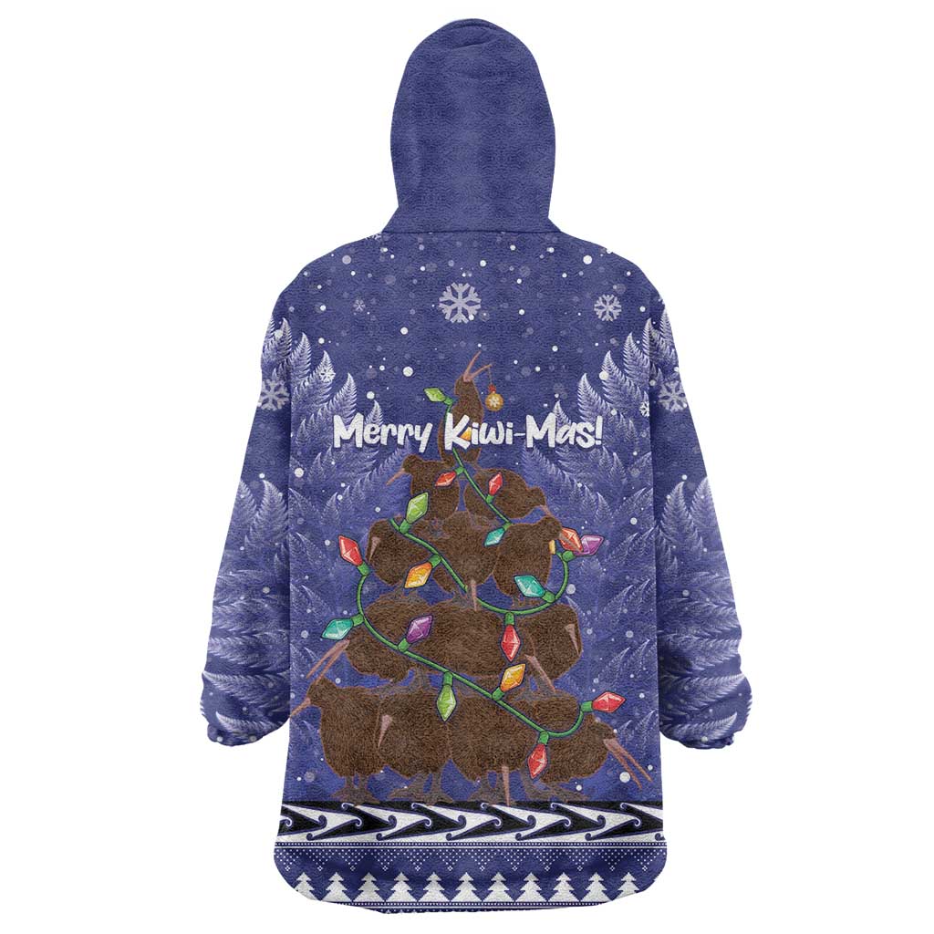 Kiwi New Zealand Christmas Wearable Blanket Hoodie Meri Kirihimete Silver Fern - Blue Color