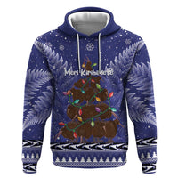 Kiwi New Zealand Christmas Zip Hoodie Meri Kirihimete Silver Fern - Blue Color LT14 Pullover Hoodie Blue - Polynesian Pride