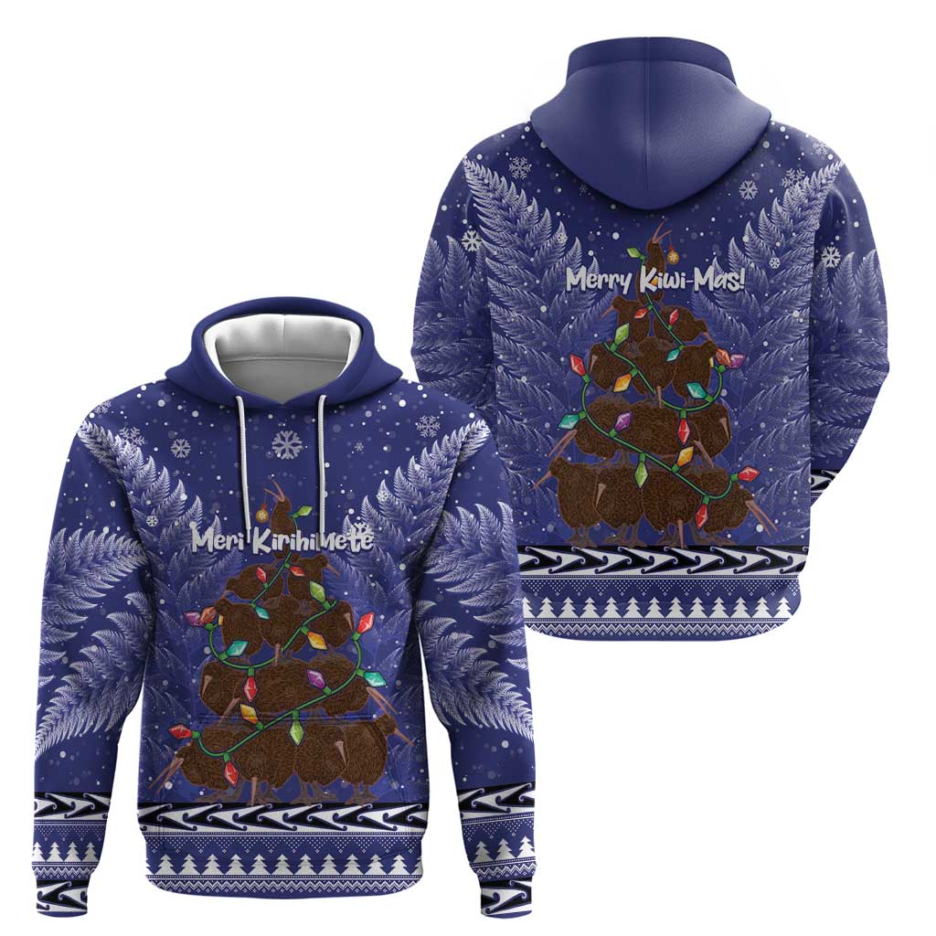 Kiwi New Zealand Christmas Zip Hoodie Meri Kirihimete Silver Fern - Blue Color LT14 - Polynesian Pride
