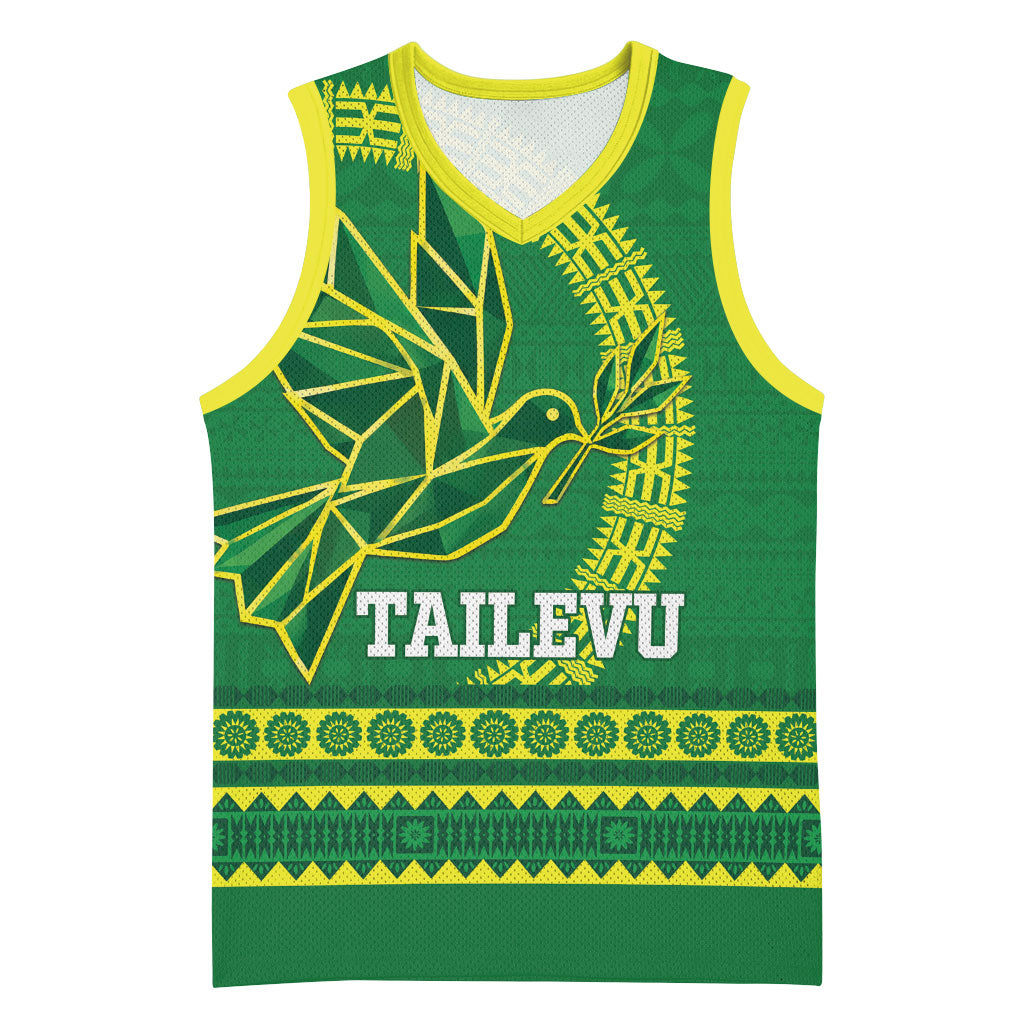 Fiji Tailevu Rugby Personalised Basketball Jersey Go Dove Nation Fijian Tapa LT14 Unisex Green - Polynesian Pride