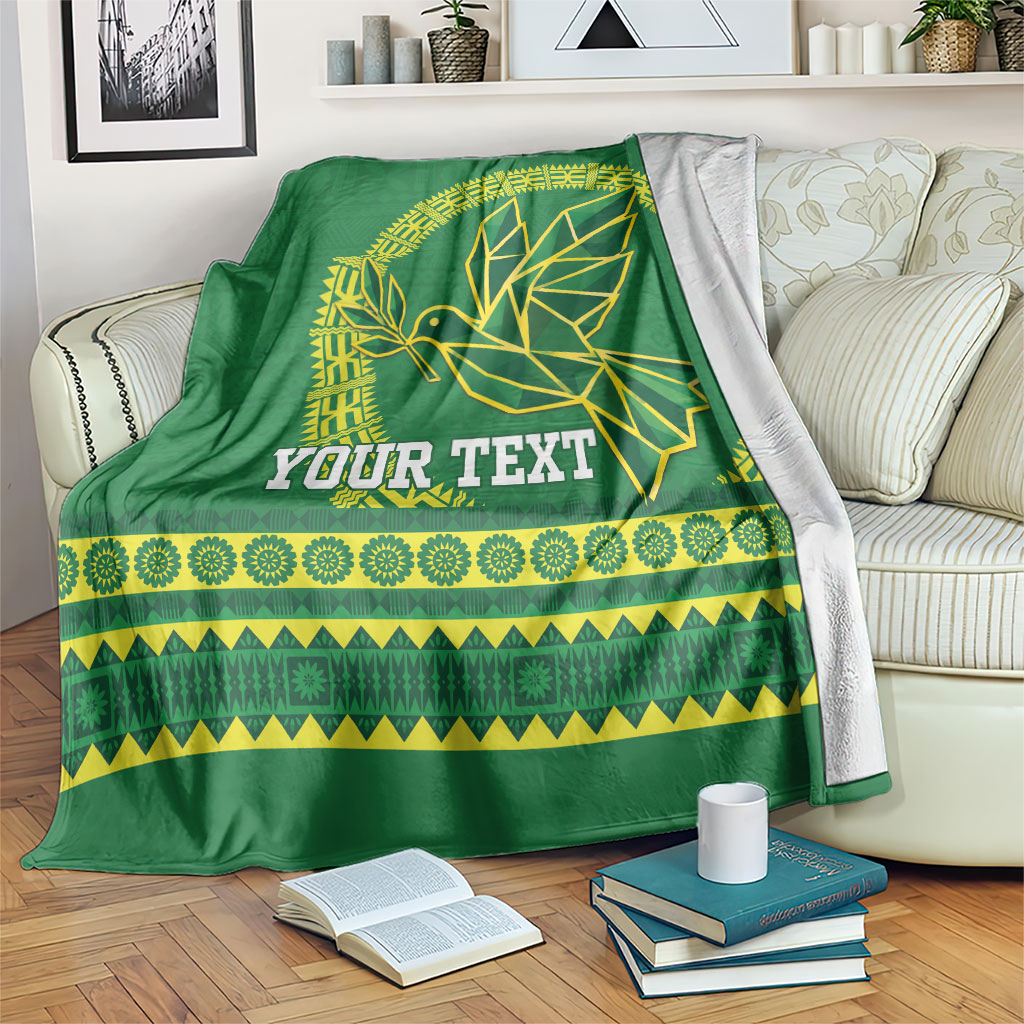 Fiji Tailevu Rugby Personalised Blanket Go Dove Nation Fijian Tapa LT14 Green - Polynesian Pride
