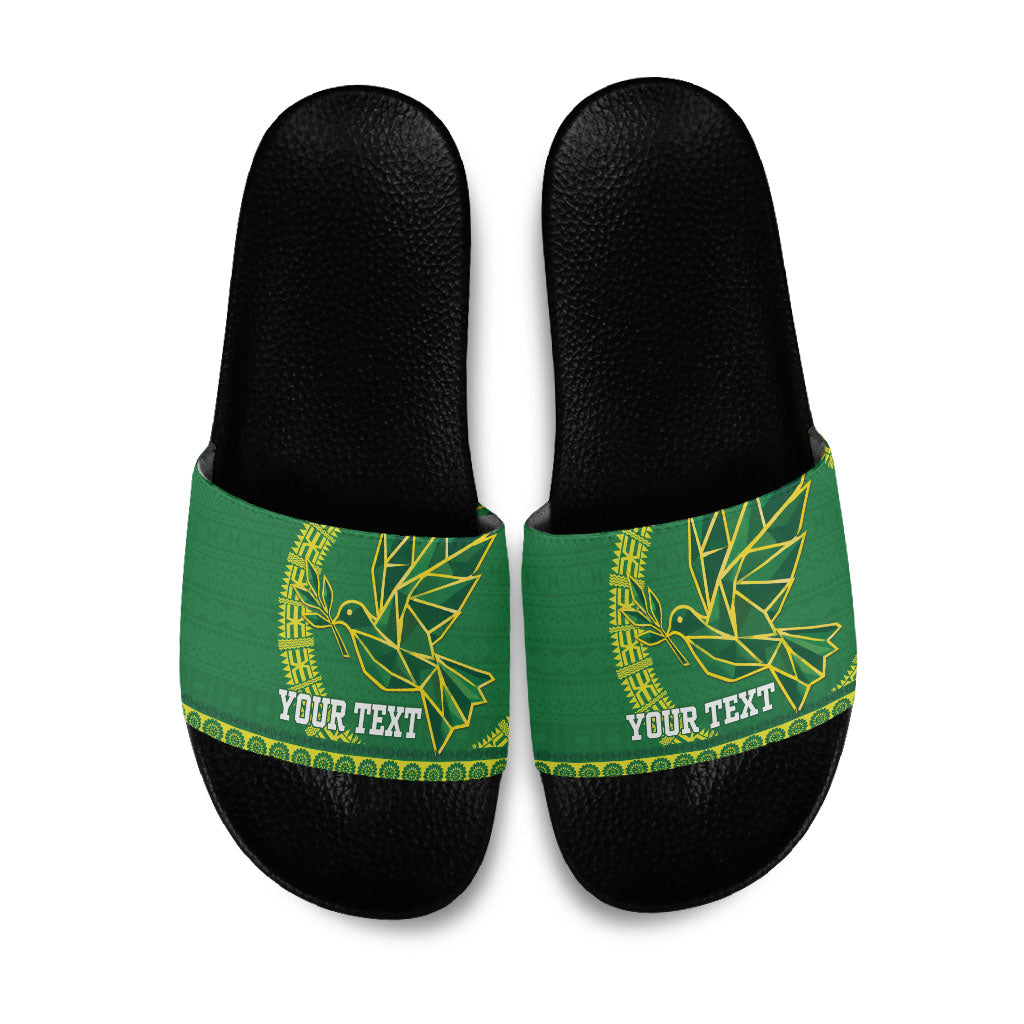 Fiji Tailevu Rugby Personalised Slide Sandals Go Dove Nation Fijian Tapa LT14 Green - Polynesian Pride