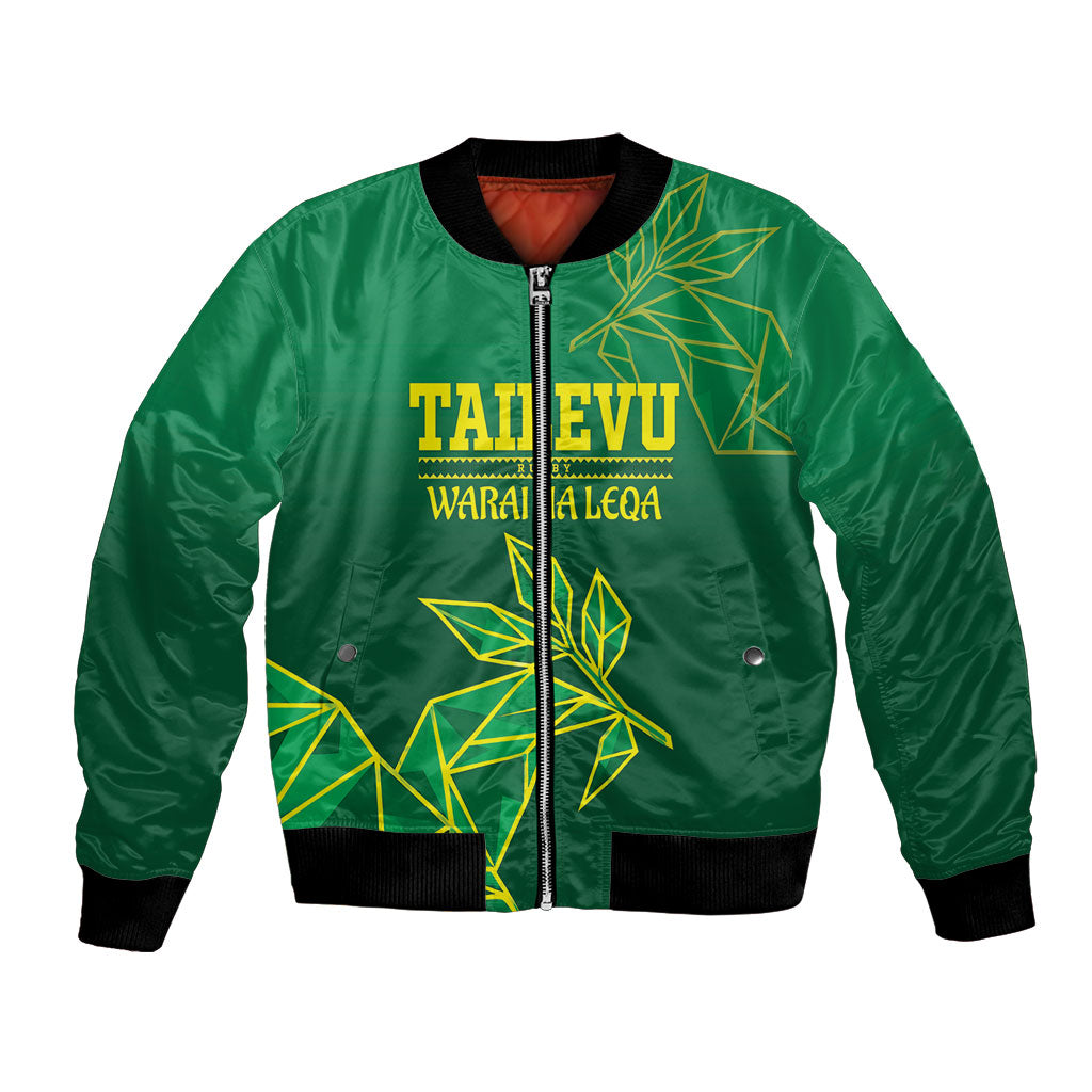 Fiji Tailevu Rugby Custom Bomber Jacket Warai Na Leqa LT14 Unisex Green - Polynesian Pride