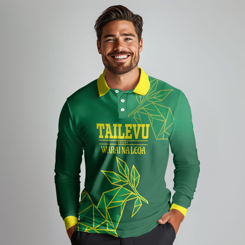 Fiji Tailevu Rugby Custom Long Sleeve Polo Shirt Warai Na Leqa LT14 - Polynesian Pride