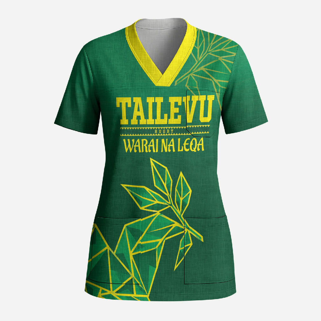 Fiji Tailevu Rugby Custom Scrub Top Warai Na Leqa LT14 Adult Green - Polynesian Pride