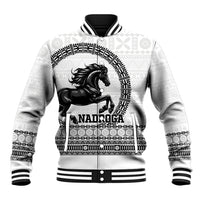 Fiji Nadroga Rugby Personalised Baseball Jacket Go Stallions Fijian Tapa LT14 Unisex White - Polynesian Pride