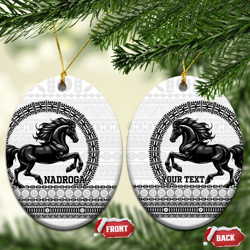 Fiji Nadroga Rugby Personalised Ceramic Ornament Go Stallions Fijian Tapa LT14 Oval White - Polynesian Pride