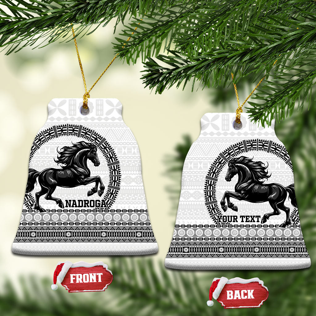 Fiji Nadroga Rugby Personalised Ceramic Ornament Go Stallions Fijian Tapa LT14 Bell Flake White - Polynesian Pride