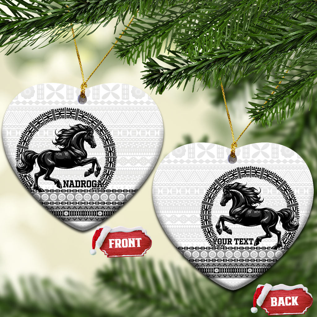 Fiji Nadroga Rugby Personalised Ceramic Ornament Go Stallions Fijian Tapa LT14 Heart White - Polynesian Pride
