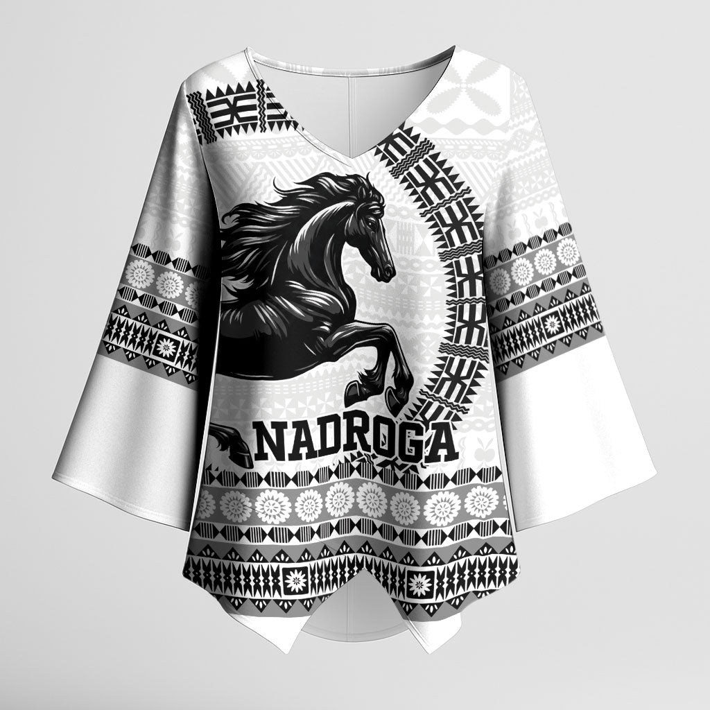 Fiji Nadroga Rugby Personalised Kimono Sleeve Blouse Go Stallions Fijian Tapa LT14 Female White - Polynesian Pride