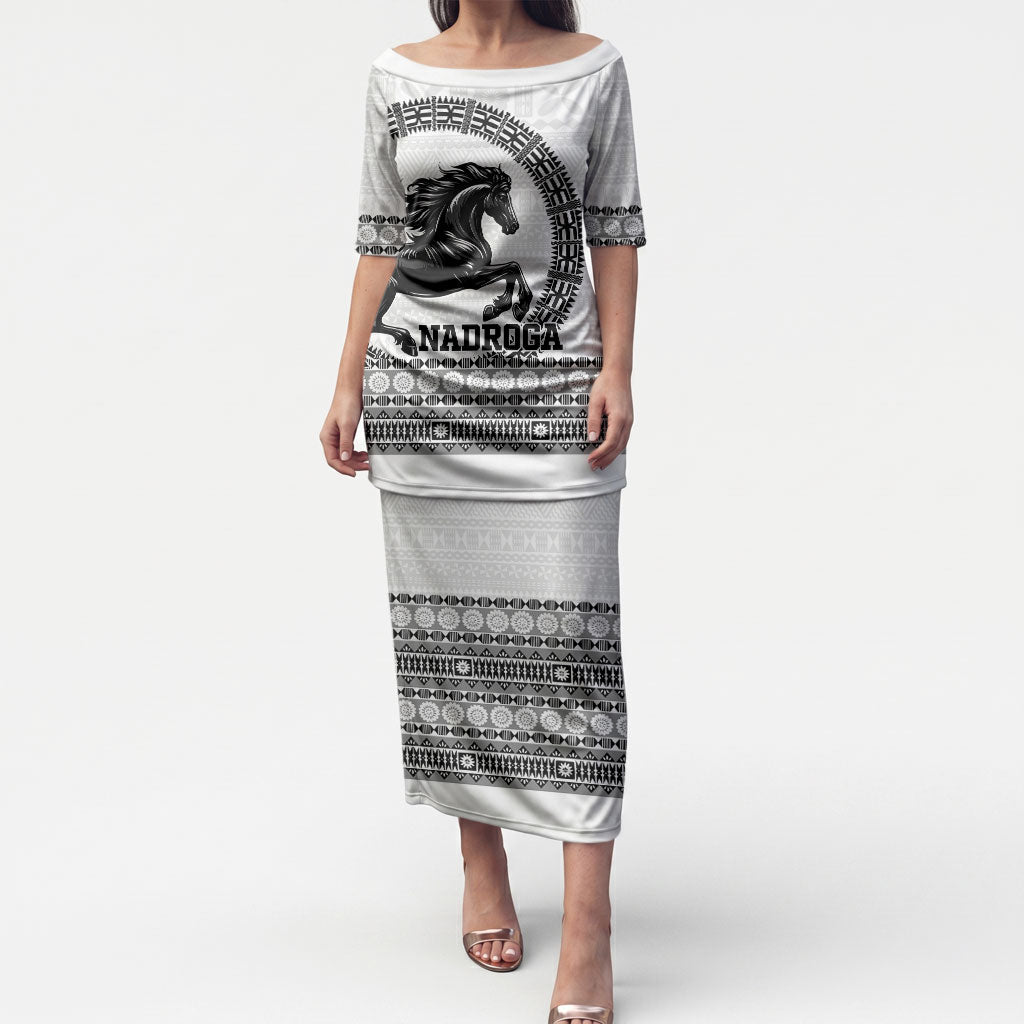 Fiji Nadroga Rugby Personalised Puletasi Go Stallions Fijian Tapa LT14 Long Dress White - Polynesian Pride