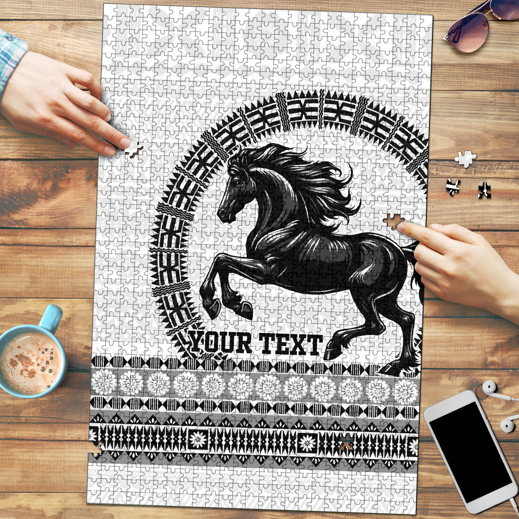 Fiji Nadroga Rugby Personalised Puzzle Go Stallions Fijian Tapa LT14 White - Polynesian Pride