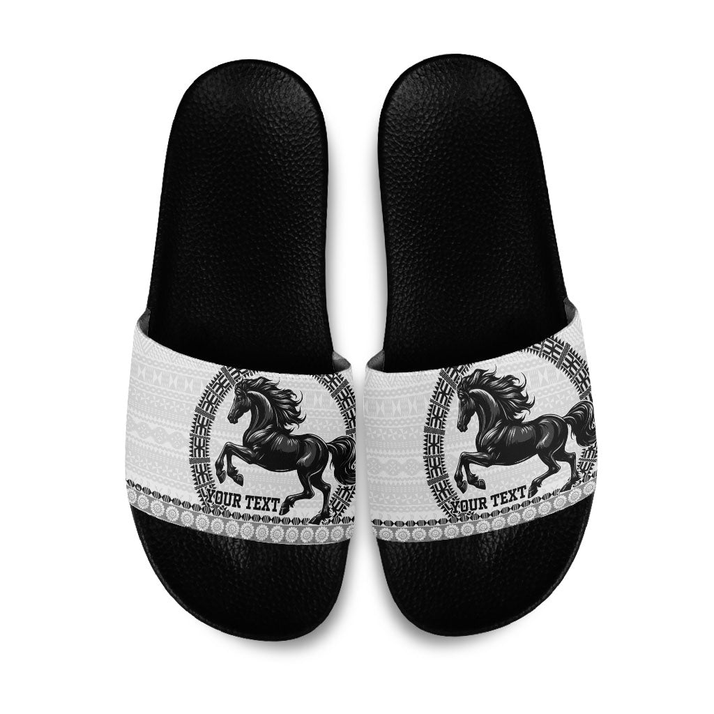 Fiji Nadroga Rugby Personalised Slide Sandals Go Stallions Fijian Tapa LT14 White - Polynesian Pride