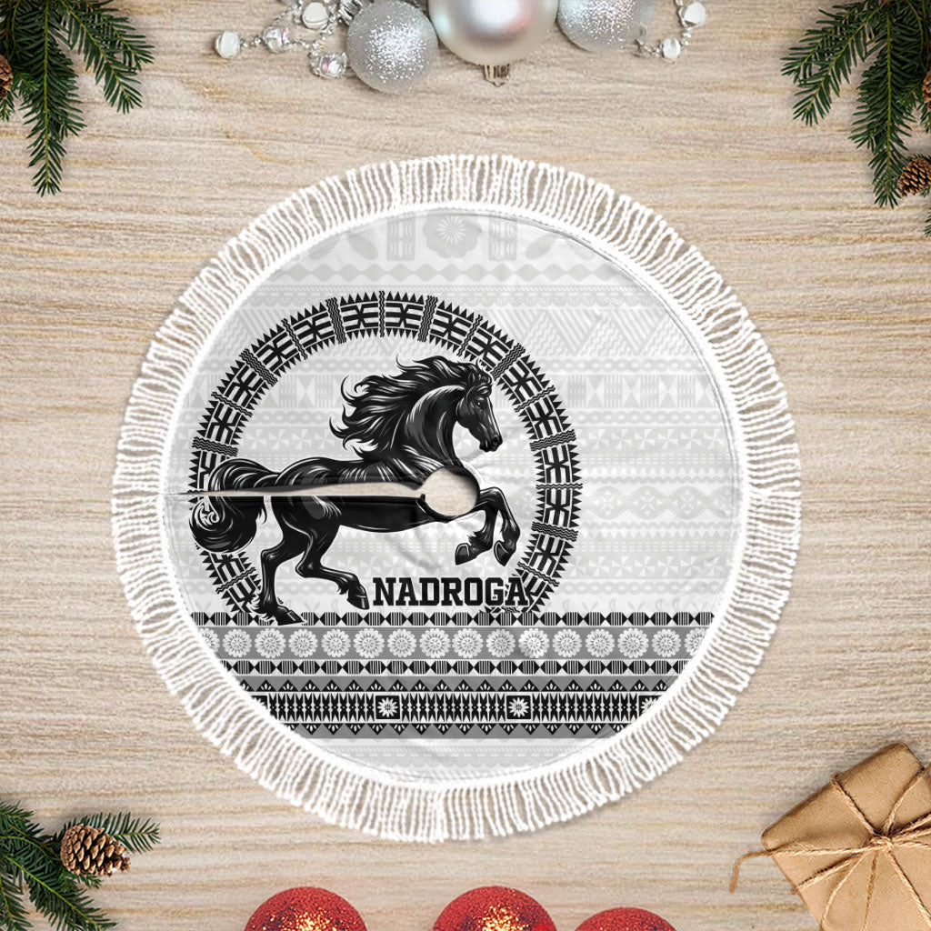 Fiji Nadroga Rugby Tree Skirt Go Stallions Fijian Tapa LT14 Fringed White - Polynesian Pride