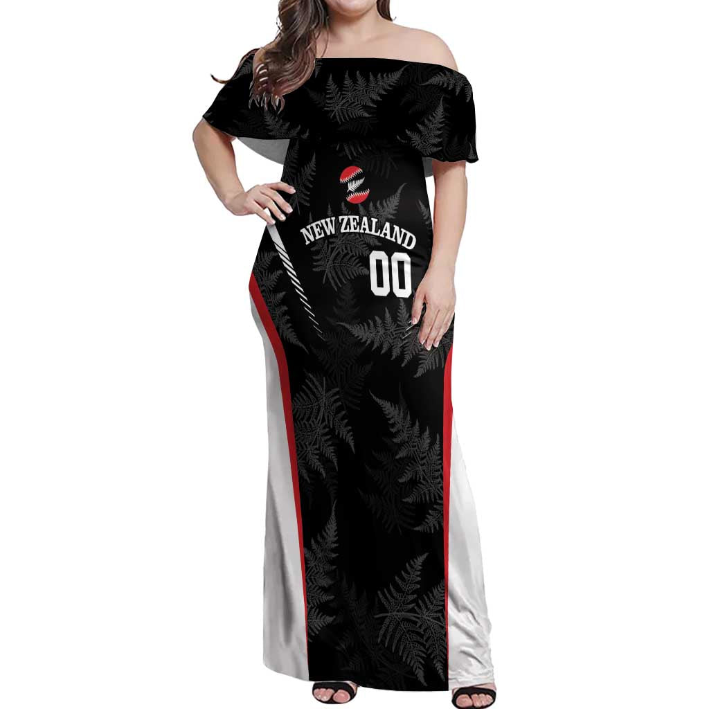 Custom New Zealand Silver Fern Softball Off Shoulder Maxi Dress Go Aotearoa LT14 Women Black - Polynesian Pride