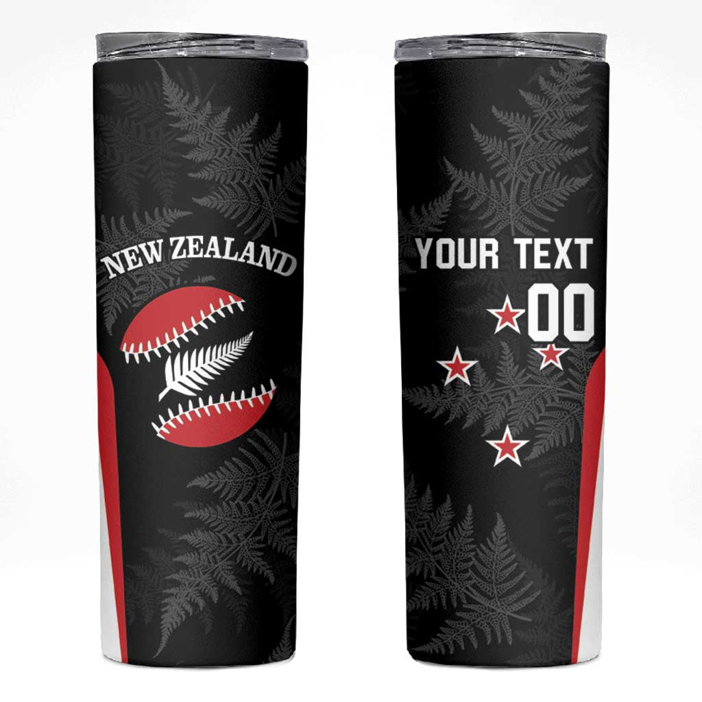 Personalised New Zealand Silver Fern Softball Skinny Tumbler Go Aotearoa LT14 Black - Polynesian Pride